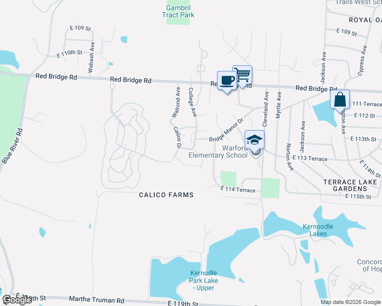 map of restaurants, bars, coffee shops, grocery stores, and more near 4214 East 113th Terrace in Kansas City