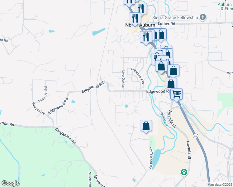 map of restaurants, bars, coffee shops, grocery stores, and more near 11545 Edgewood Road in Auburn