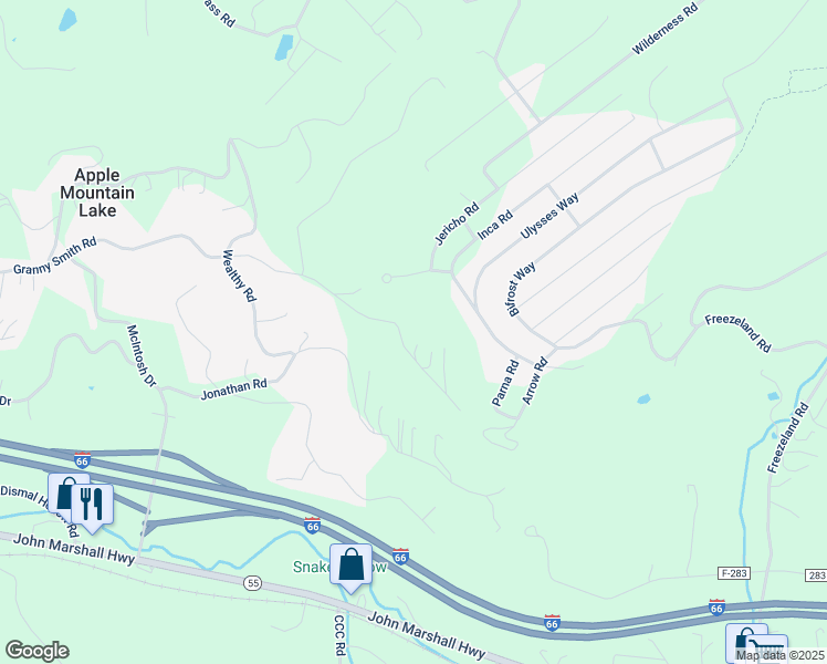 map of restaurants, bars, coffee shops, grocery stores, and more near 1195 Granny Smith Road in Apple Mountain Lake