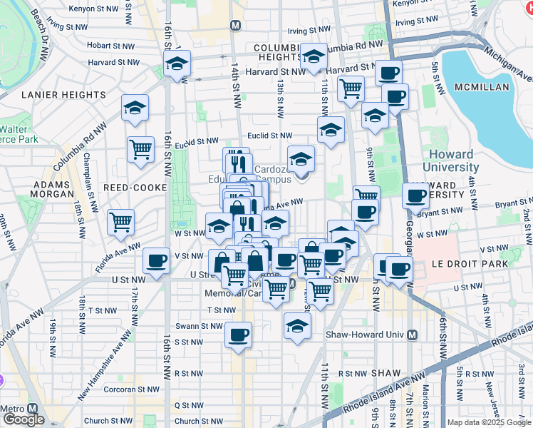 map of restaurants, bars, coffee shops, grocery stores, and more near 101 Independence Avenue Southeast in Washington