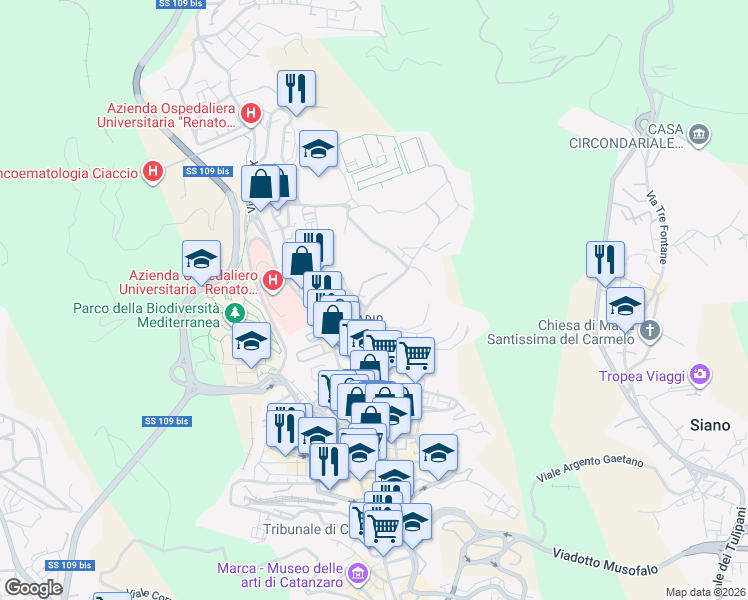 map of restaurants, bars, coffee shops, grocery stores, and more near 43 Via Francesco Paglia in Catanzaro