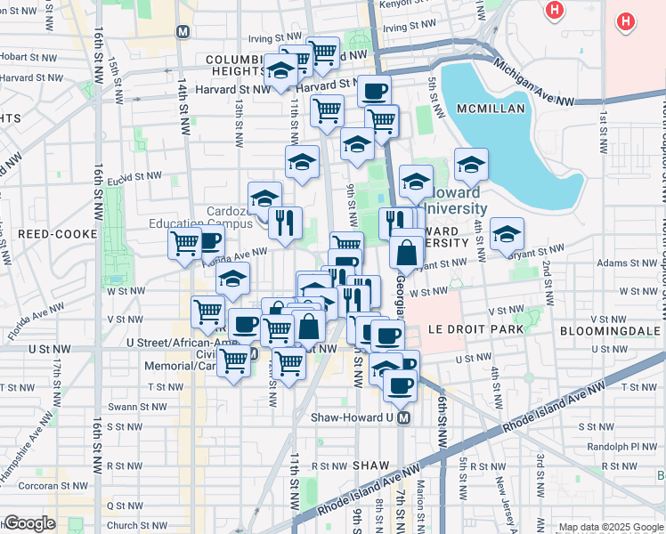 map of restaurants, bars, coffee shops, grocery stores, and more near 101 Independence Avenue Southeast in Washington