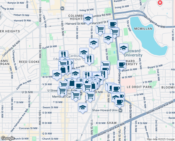 map of restaurants, bars, coffee shops, grocery stores, and more near 101 Independence Avenue Southeast in Washington