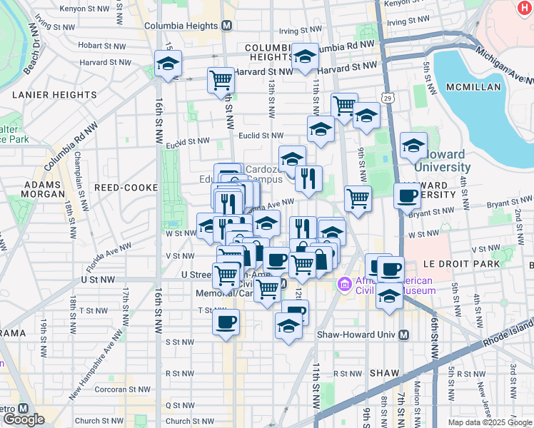 map of restaurants, bars, coffee shops, grocery stores, and more near 101 Independence Avenue Southeast in Washington