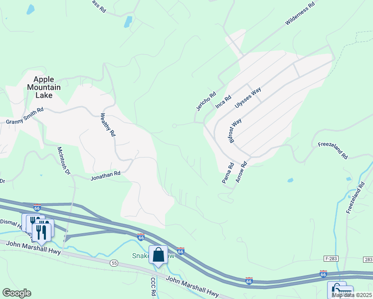 map of restaurants, bars, coffee shops, grocery stores, and more near 1195 Granny Smith Road in Apple Mountain Lake