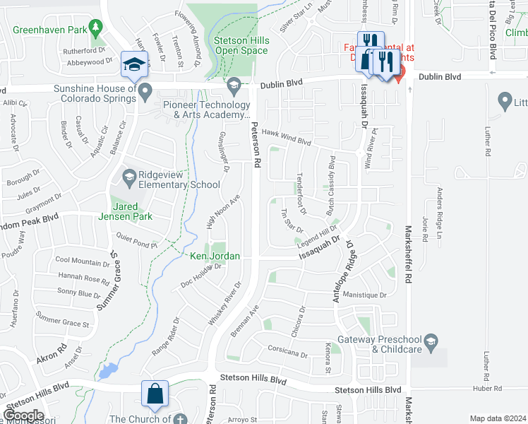 map of restaurants, bars, coffee shops, grocery stores, and more near 6266 Canyon Crest Loop in Colorado Springs