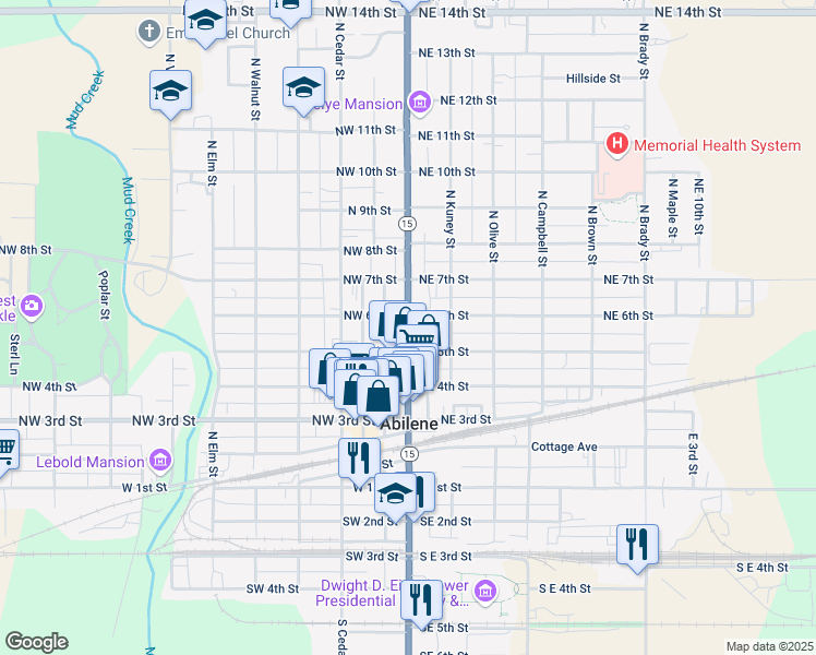 map of restaurants, bars, coffee shops, grocery stores, and more near 519 North Buckeye Avenue in Abilene