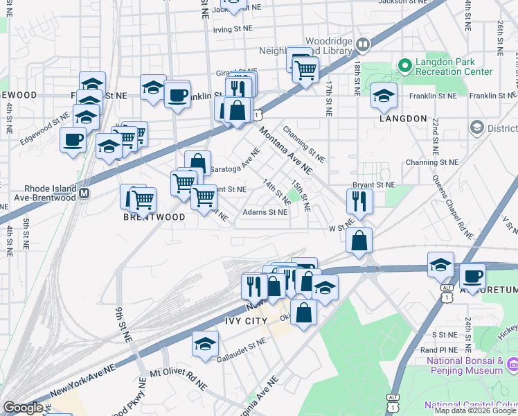 map of restaurants, bars, coffee shops, grocery stores, and more near 101 Independence Avenue Southeast in Washington