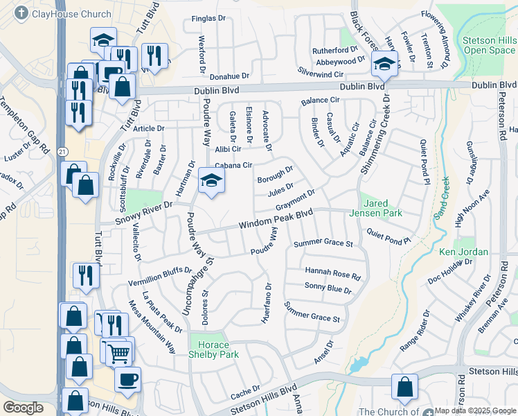 map of restaurants, bars, coffee shops, grocery stores, and more near 6065 Chivalry Drive in Colorado Springs