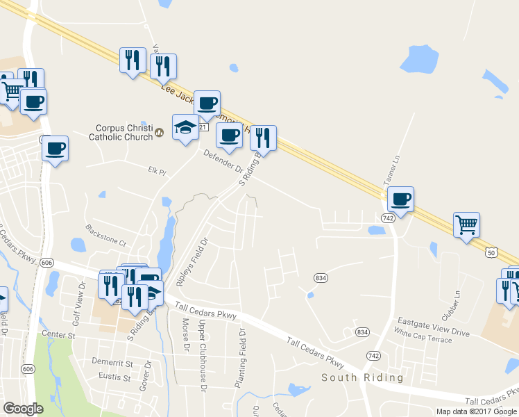 map of restaurants, bars, coffee shops, grocery stores, and more near 25200 Dunvegan Square in Chantilly