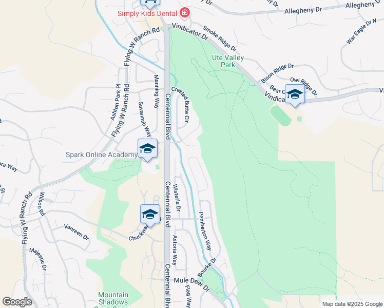 map of restaurants, bars, coffee shops, grocery stores, and more near 6230 Pemberton Way in Colorado Springs