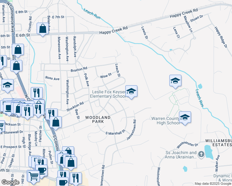 map of restaurants, bars, coffee shops, grocery stores, and more near 1002 East Stonewall Drive in Front Royal