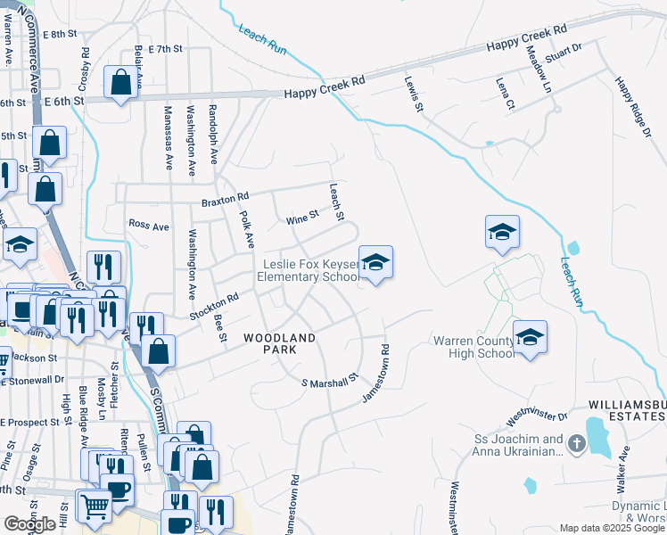 map of restaurants, bars, coffee shops, grocery stores, and more near 1002 East Stonewall Drive in Front Royal
