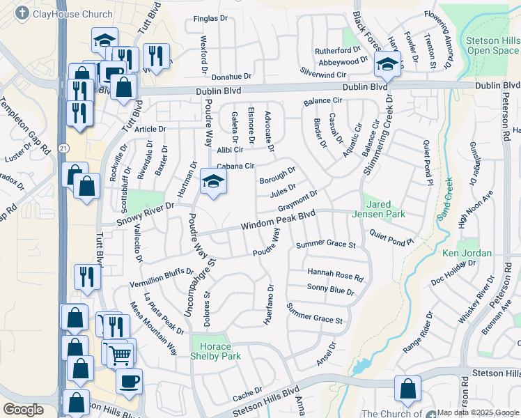map of restaurants, bars, coffee shops, grocery stores, and more near 6065 Chivalry Drive in Colorado Springs