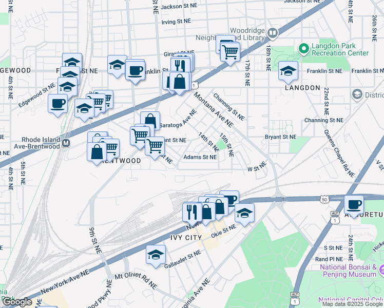 map of restaurants, bars, coffee shops, grocery stores, and more near 101 Independence Avenue Southeast in Washington