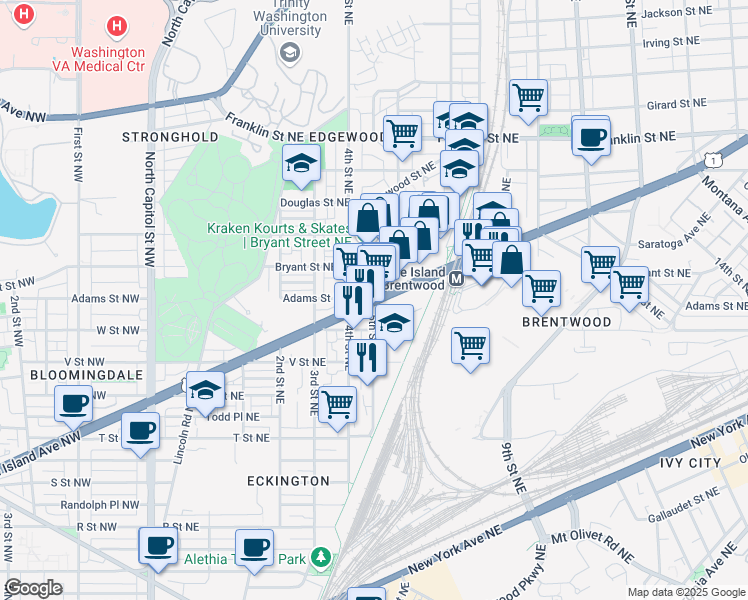 map of restaurants, bars, coffee shops, grocery stores, and more near 101 Independence Avenue Southeast in Washington