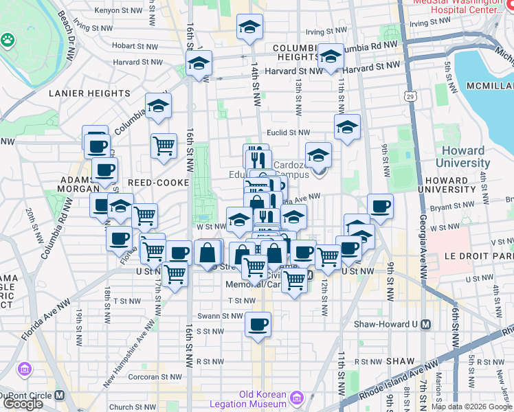map of restaurants, bars, coffee shops, grocery stores, and more near 101 Independence Avenue Southeast in Washington