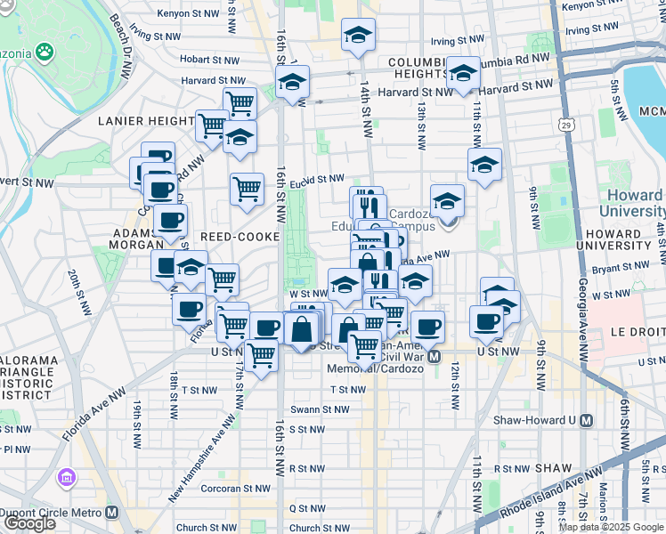 map of restaurants, bars, coffee shops, grocery stores, and more near 101 Independence Avenue Southeast in Washington