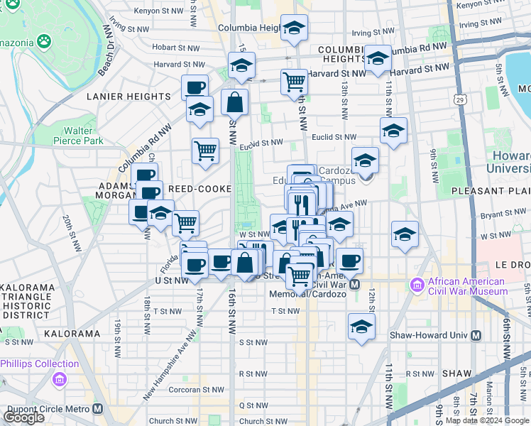 map of restaurants, bars, coffee shops, grocery stores, and more near 101 Independence Avenue Southeast in Washington