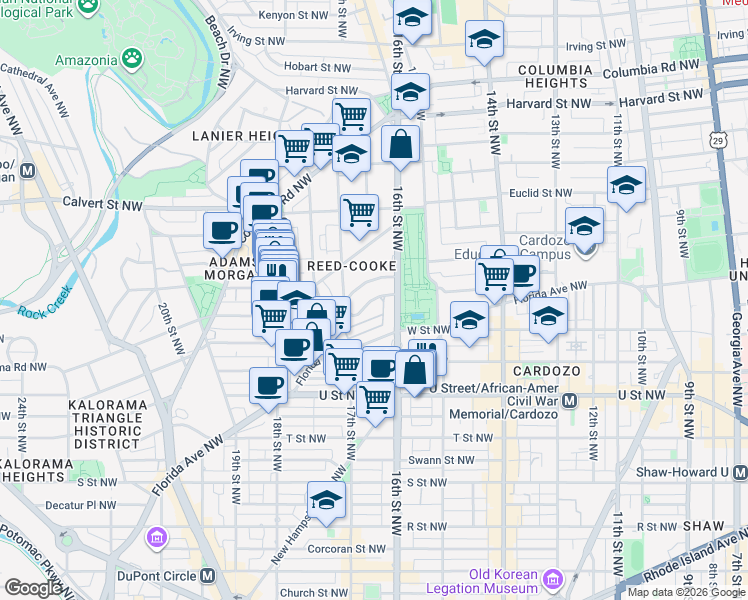 map of restaurants, bars, coffee shops, grocery stores, and more near in Washington
