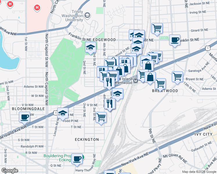 map of restaurants, bars, coffee shops, grocery stores, and more near 101 Independence Avenue Southeast in Washington
