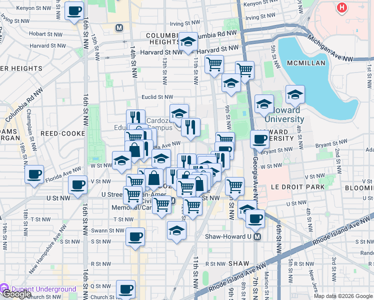 map of restaurants, bars, coffee shops, grocery stores, and more near 101 Independence Avenue Southeast in Washington
