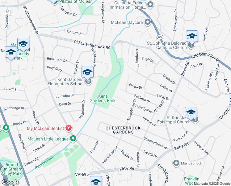 map of restaurants, bars, coffee shops, grocery stores, and more near 6618 Beverly Avenue in McLean