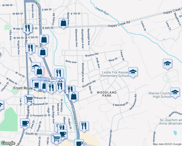 map of restaurants, bars, coffee shops, grocery stores, and more near 721 Rodney Avenue in Front Royal