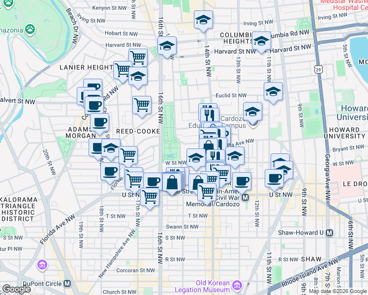 map of restaurants, bars, coffee shops, grocery stores, and more near 101 Independence Avenue Southeast in Washington