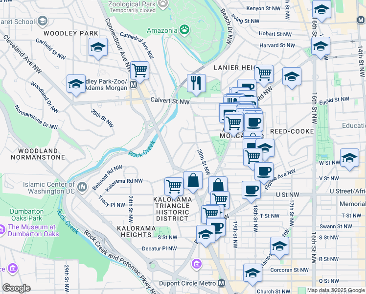 map of restaurants, bars, coffee shops, grocery stores, and more near 2032 Belmont Road Northwest in Washington