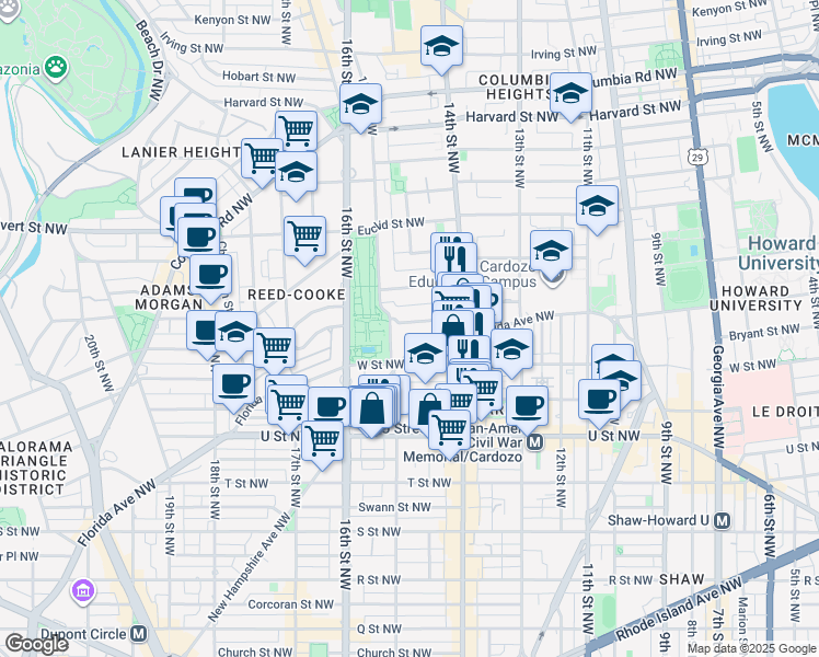 map of restaurants, bars, coffee shops, grocery stores, and more near 101 Independence Avenue Southeast in Washington