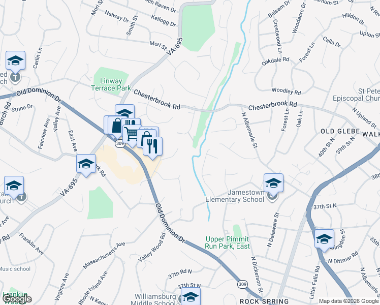 map of restaurants, bars, coffee shops, grocery stores, and more near 6155 Callista Lane in McLean