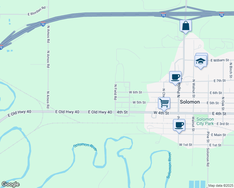 map of restaurants, bars, coffee shops, grocery stores, and more near 206 North Field Road in Solomon