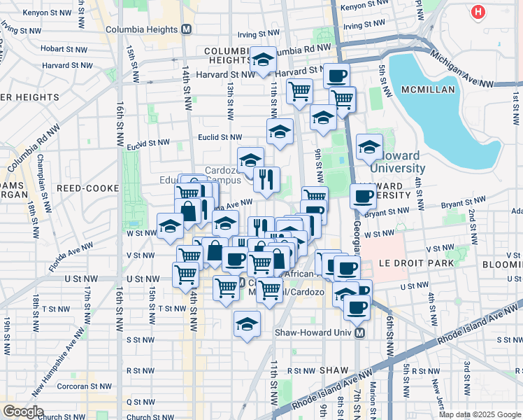 map of restaurants, bars, coffee shops, grocery stores, and more near 101 Independence Avenue Southeast in Washington