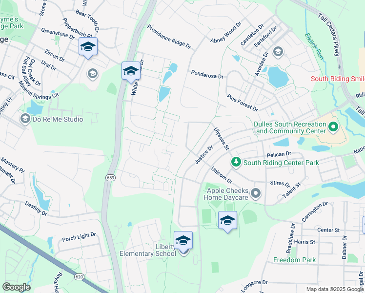 map of restaurants, bars, coffee shops, grocery stores, and more near 25189 Fortitude Terrace in Chantilly