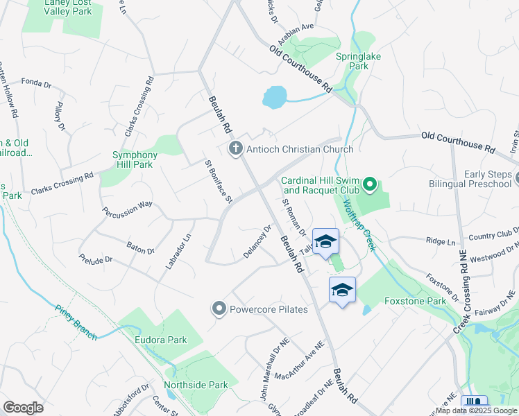 map of restaurants, bars, coffee shops, grocery stores, and more near 1882 Beulah Road in Vienna