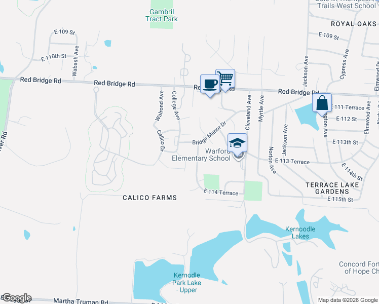 map of restaurants, bars, coffee shops, grocery stores, and more near 3337 Bridge Manor Drive in Kansas City