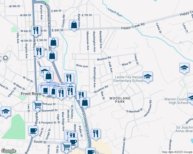 map of restaurants, bars, coffee shops, grocery stores, and more near 706 Rodney Avenue in Front Royal