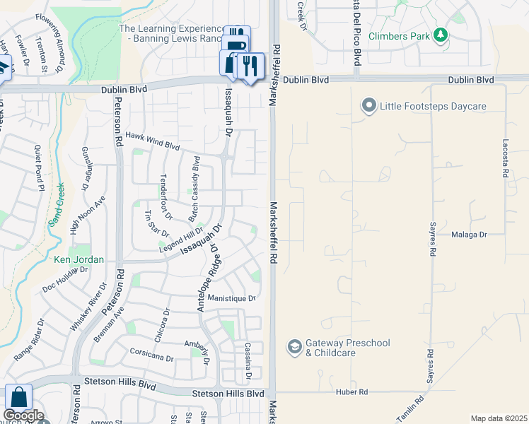 map of restaurants, bars, coffee shops, grocery stores, and more near 7705 Wrangler Ridge Drive in Colorado Springs