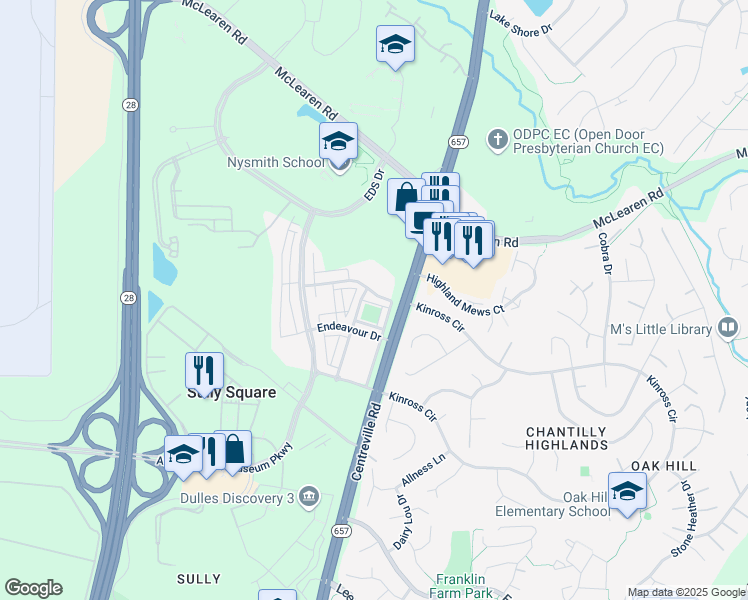 map of restaurants, bars, coffee shops, grocery stores, and more near 13691 Neil Armstrong Avenue in Herndon