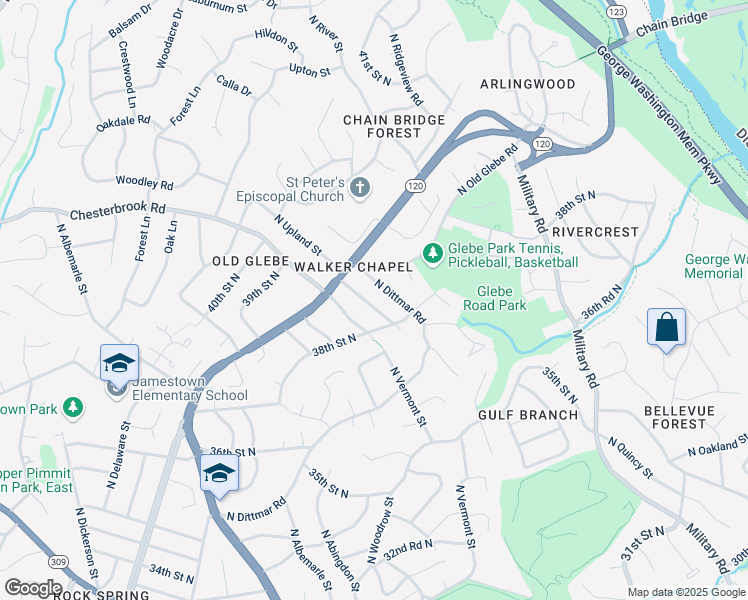 map of restaurants, bars, coffee shops, grocery stores, and more near 3829 N Upland St in Arlington