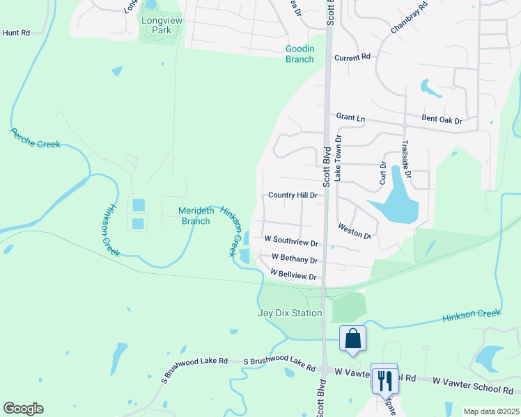 map of restaurants, bars, coffee shops, grocery stores, and more near 3381 South Brampton Lane in Columbia