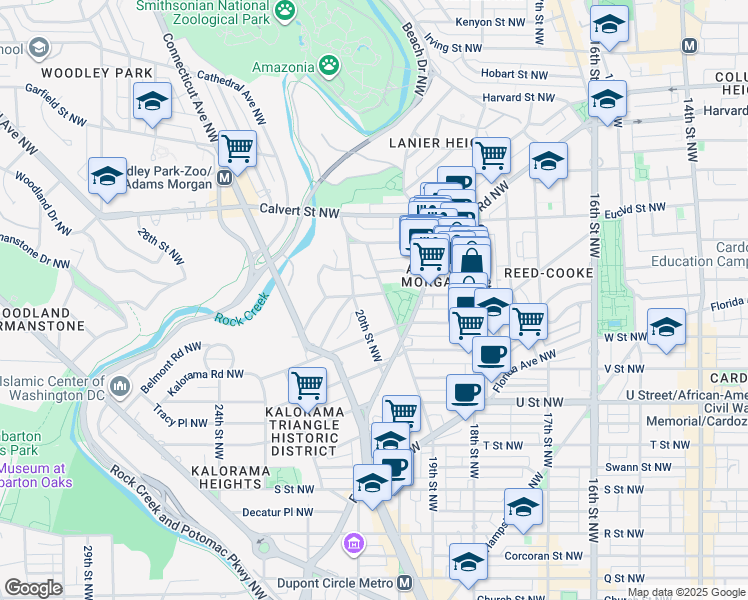 map of restaurants, bars, coffee shops, grocery stores, and more near 1912 Belmont Road Northwest in Washington
