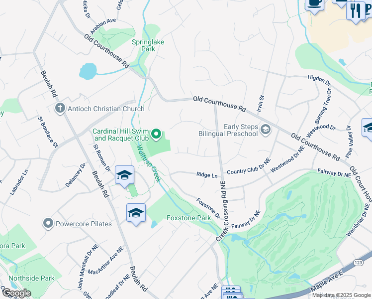map of restaurants, bars, coffee shops, grocery stores, and more near 9100 Wexford Drive in Vienna