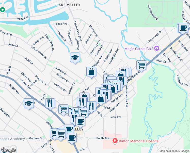 map of restaurants, bars, coffee shops, grocery stores, and more near 925 Linda Avenue in South Lake Tahoe
