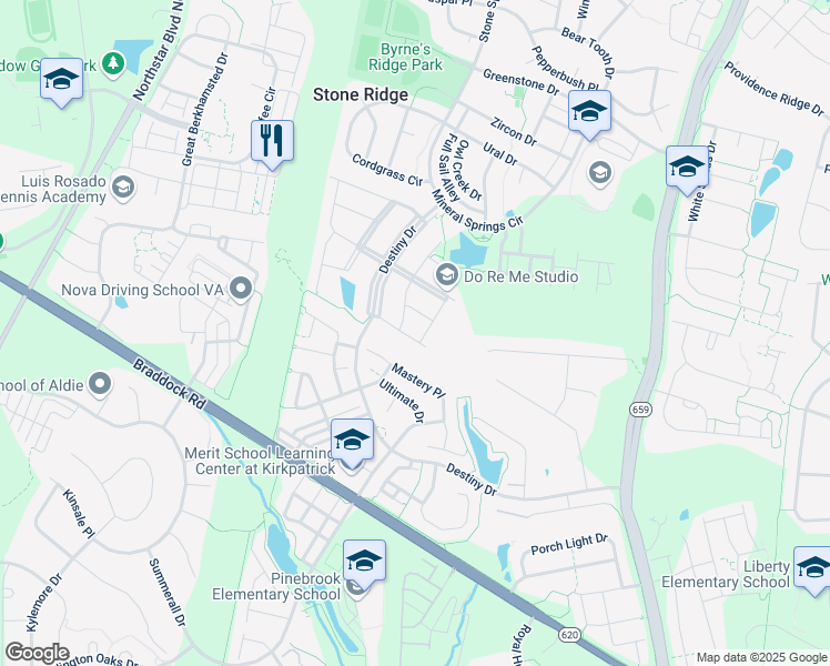 map of restaurants, bars, coffee shops, grocery stores, and more near 41900 Diamondleaf Terrace in Aldie