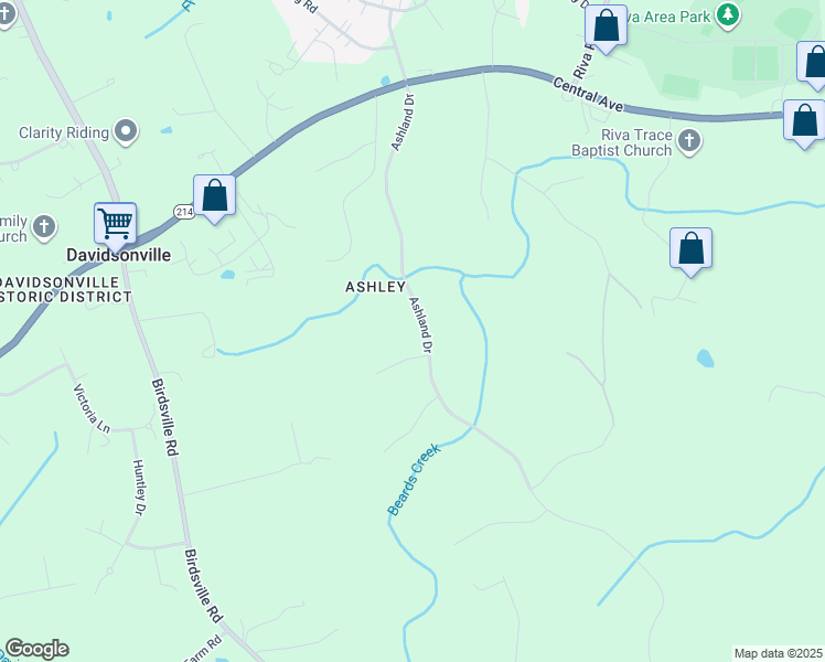 map of restaurants, bars, coffee shops, grocery stores, and more near 3536 Ashland Drive in Davidsonville