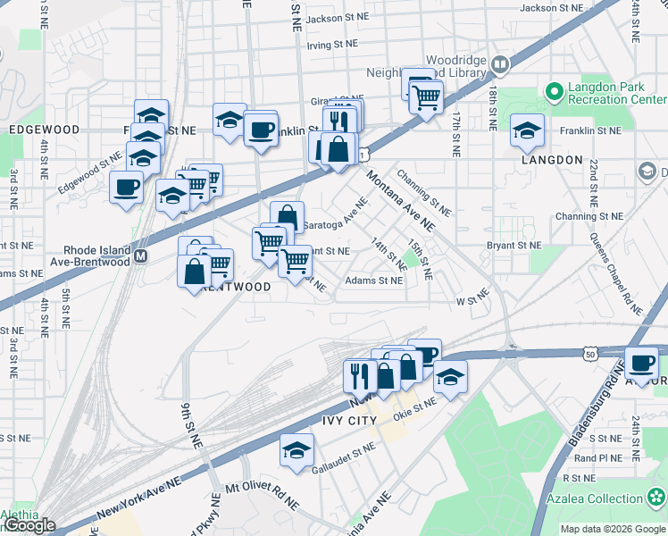 map of restaurants, bars, coffee shops, grocery stores, and more near 101 Independence Avenue Southeast in Washington