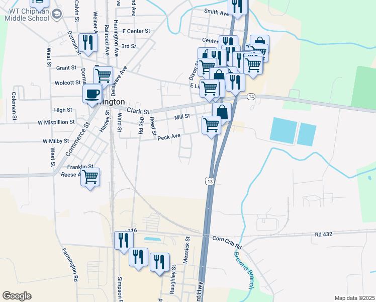 map of restaurants, bars, coffee shops, grocery stores, and more near 24 Diamond Court in Harrington
