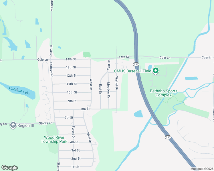 map of restaurants, bars, coffee shops, grocery stores, and more near 1030 Meadow Drive in Madison County